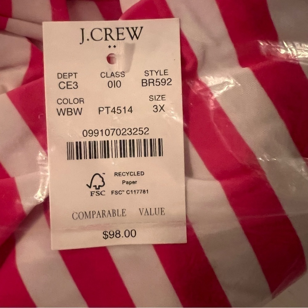 NWT! J. Crew Wild Berry White Striped Tie-Shoulder One-Piece Swimsuit. Size 3X. - Picture 6 of 8